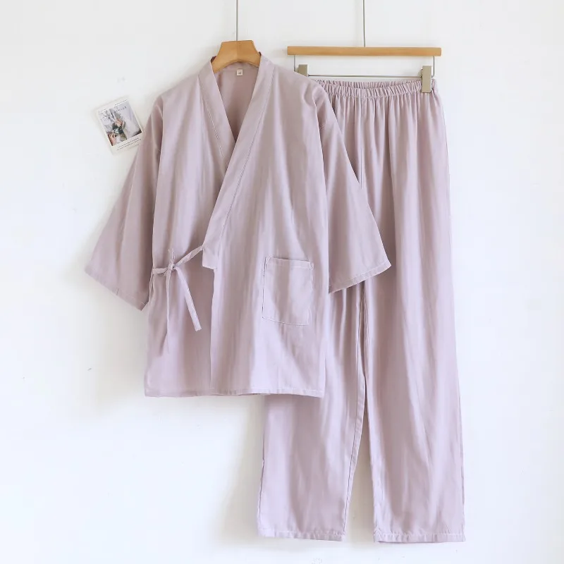 

2025 New Spring/Summer Women's Japanese Kimono Set 100% Cotton Gauze Loose Home Clothes Sleepwear Two Piece Set Pajama Women
