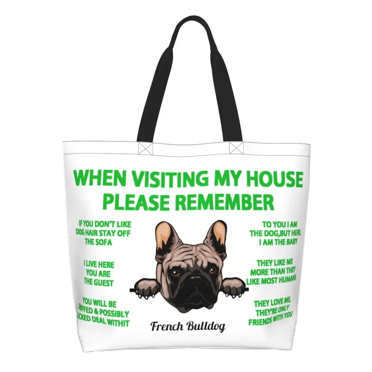 

Reusable Peeking Dog French Bulldog Shopping Bag Women Shoulder Canvas Tote Bag Durable Grocery Shopper Bags