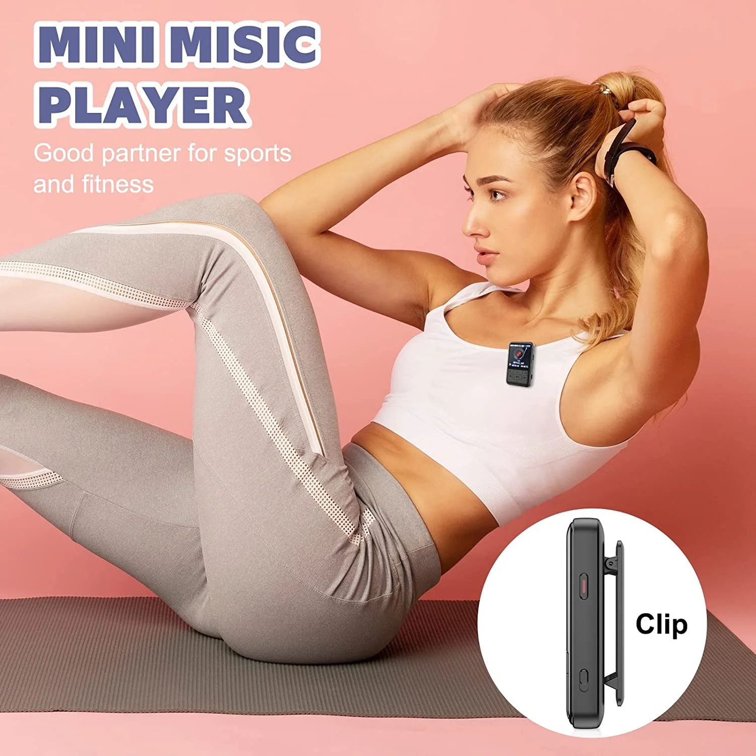 Reproductor de música MP3/MP4, Clip de sonido deportivo sin pérdidas, reproductor de música Hi-Fi con auriculares, Radio FM, grabadora de voz, compatible con 128GB