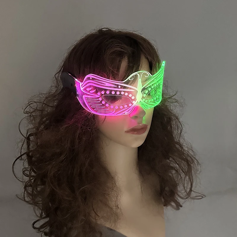 Fashion Half Face Colorful Mask Men Women Masquerade Supplies Cosplay Glowing Costumes Accessory Luminous Butterfly Pattern Prop