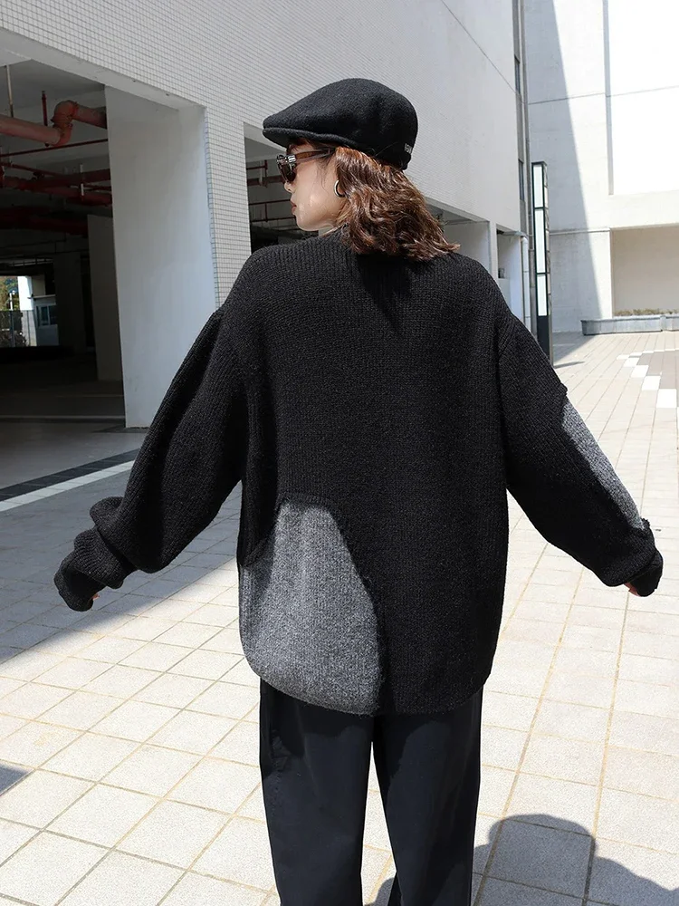 XITAO Knitting Contrast Color Loose Pullovers O-neck Long Sleeve All Match Slimming Casual Sweaters 2024 Autumn Fashion LJ1093