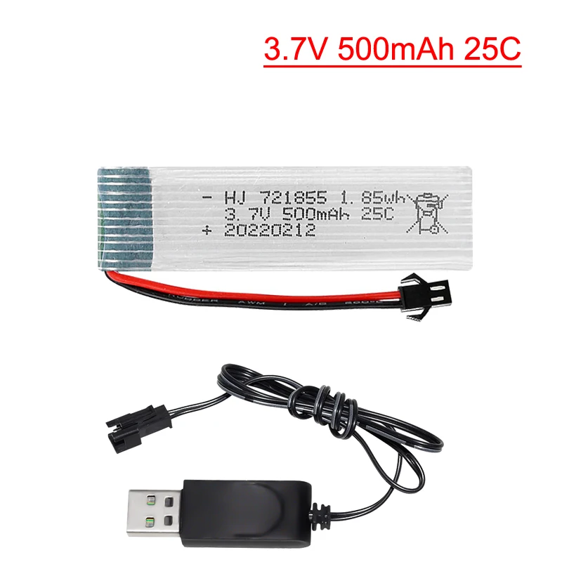 25C 721855 3.7V 500mAh + USB cable Battery SM-2P plug For Udi U815A U818A U819A L6052 L6036 V212 V222 H07 RC Battery Accessory