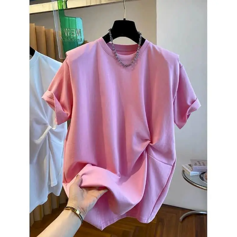 

Женские футболки с круглым вырезом, летние свободные топы с асимметричным дизайном, повседневная одежда большого размера в корейском стиле с короткими рукавами, эстетичная женская одежда