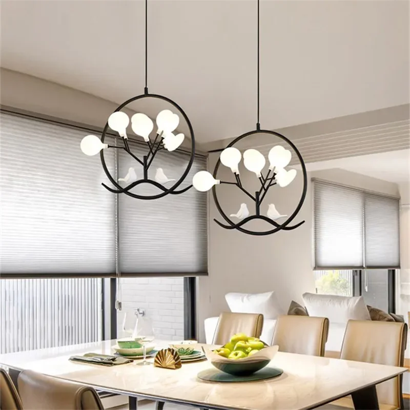 الحديثة LED الثريا الدوائر النمط الأمريكي المعادن الطيور الزهور شخصية غرفة المعيشة المطبخ بار طاولة طعام مصابيح تعليق للزينة
