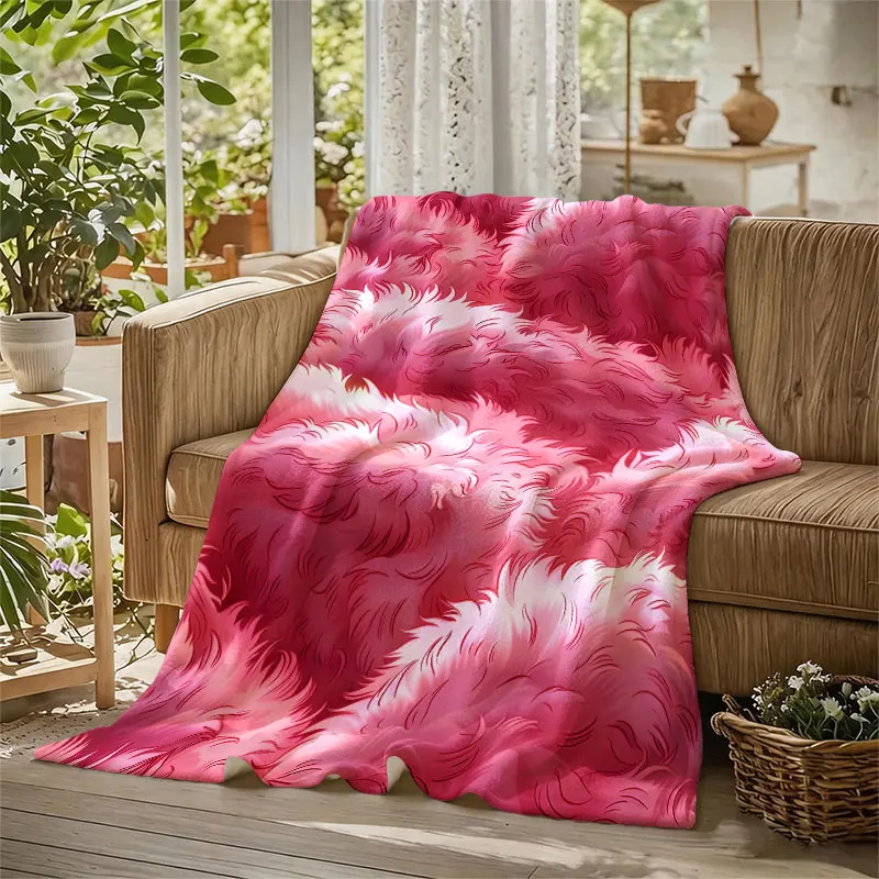 Pink Fluffy Fur Texture Flannel Blanket Warm Soft Halloween Christmas Decorative Couch Warm Cozy All-Season Gift