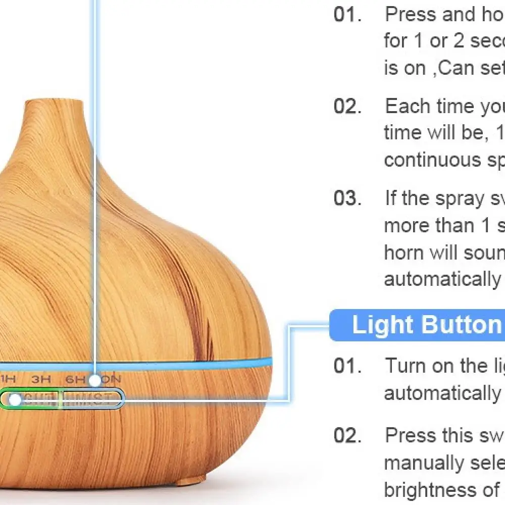 

Увлажнитель с древесным зерном на 500 мл, 7-цветный светодиод для сна, снятия стресса и освежения воздуха, компактный и тихий дизайн