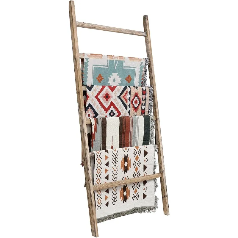 Extra Wide 6.4ft Wooden Blanket Ladder Living Room Decorative Wal Leaning Farmhouse Quilt Display Holder Rustic Wood Towel Rack