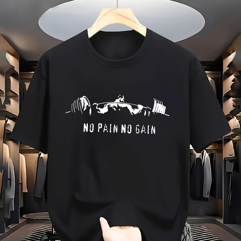 No Pain No Gain Gym Quote Print on 100 Cotton Mens T shirt Ideal for Summer Workouts and Casual Fitness Wear