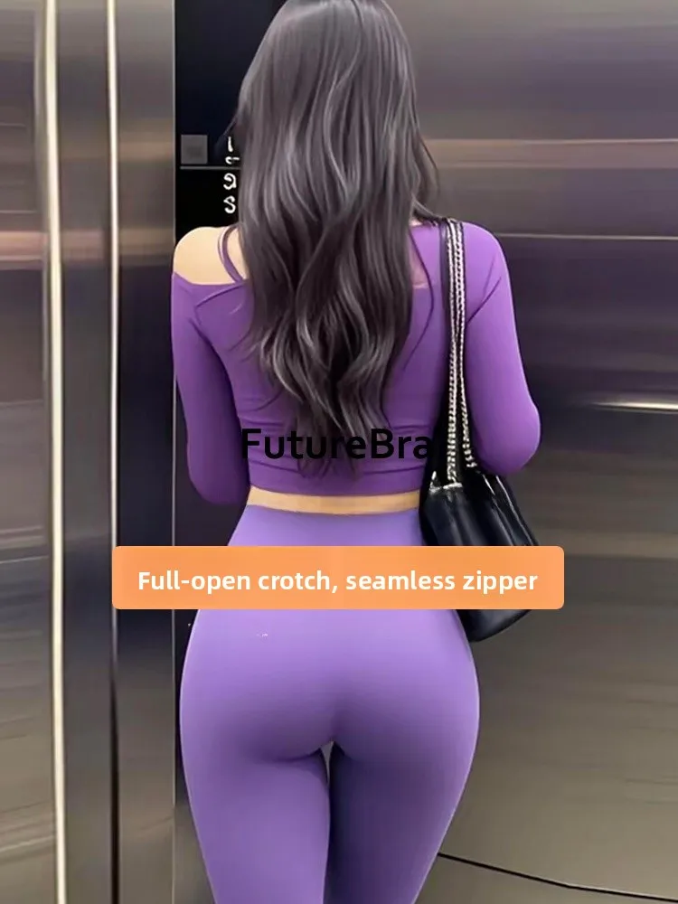 FutureBra Yoga-Hose mit hoher Taille für Damen, Sommer, Outdoor, versteckter Reißverschluss, enge Po-Lifting-Hose, kein Tragen oder Ausziehen erforderlich