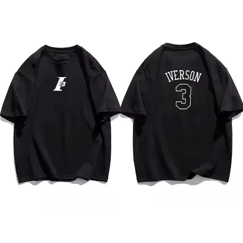 

Новые летние с короткими рукавами 76ers Iverson No. 3, тренировочная одежда, мужская спортивная футболка из чистого хлопка, мужские свободные топы большого размера Teet