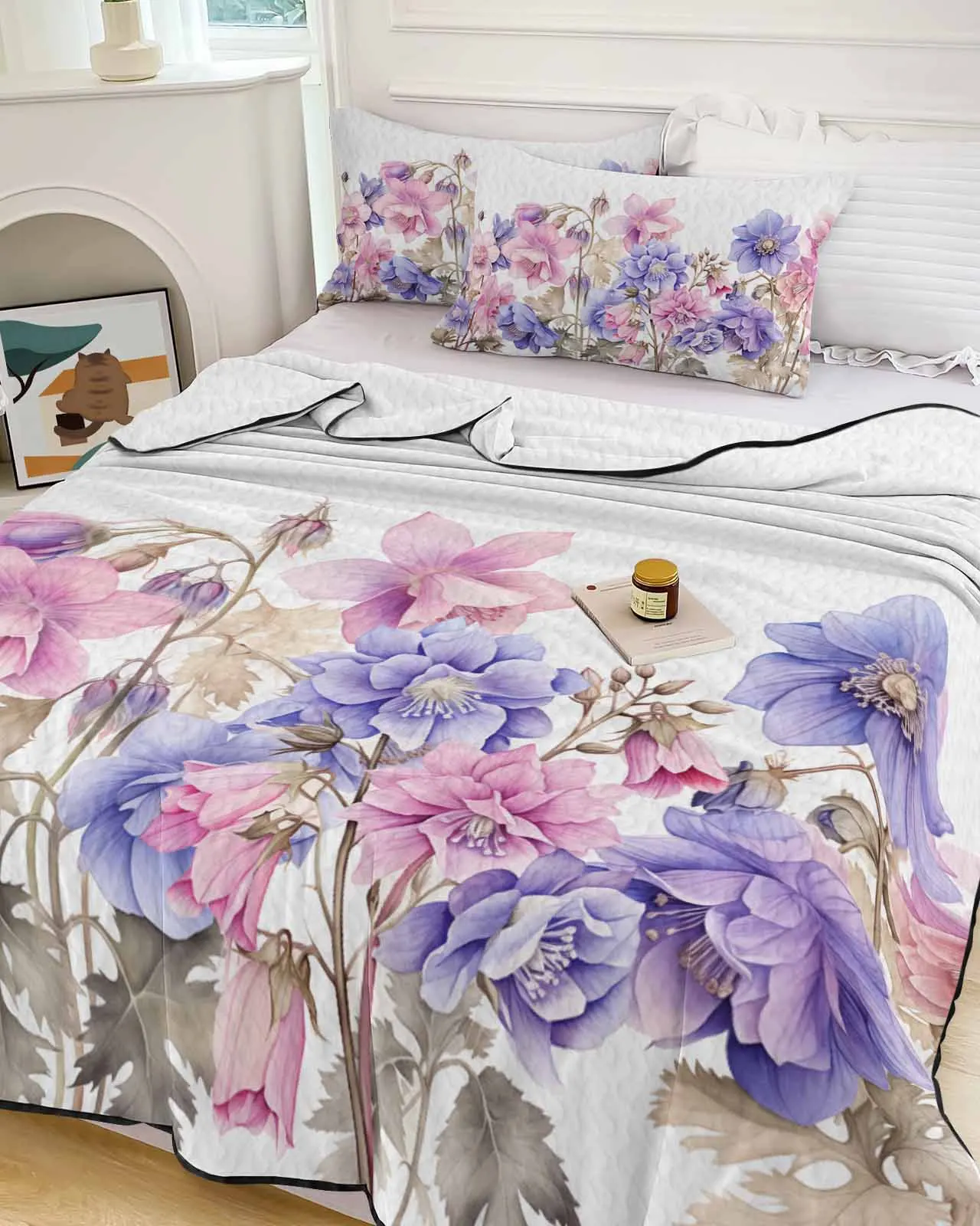 

Spring Flower Watercolor Simple Countryside Cooling Blankets Air Condition Comforter Lightweight Summer Quilt for Bed Thin Quilt