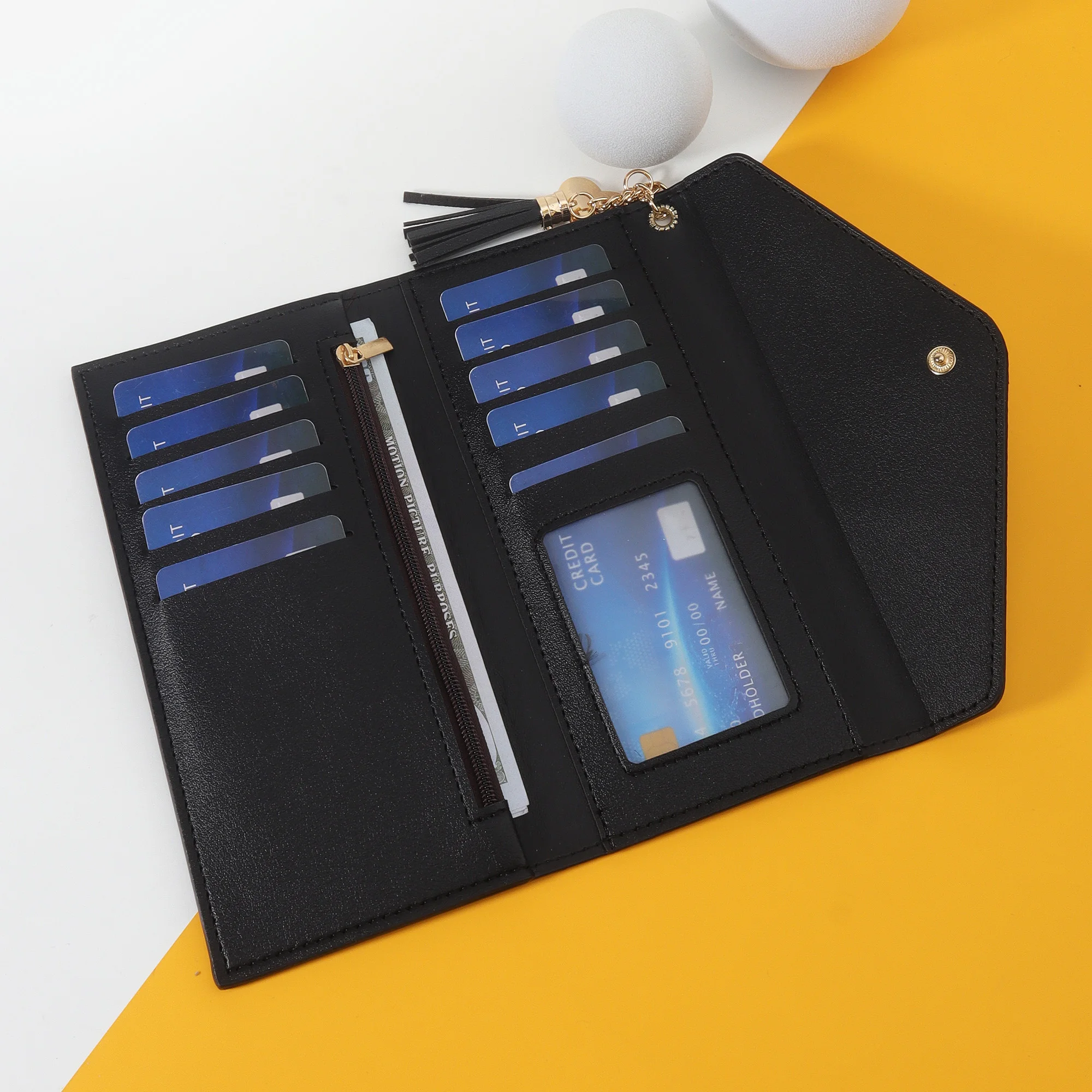 กระเป๋าสตางค์ใบยาวสำหรับผู้หญิงกระเป๋าสตางค์อเนกประสงค์กระเป๋าสตางค์ใส่เหรียญกระเป๋าสตางค์แบบพับหนัง PU หรูหราสำหรับผู้หญิง