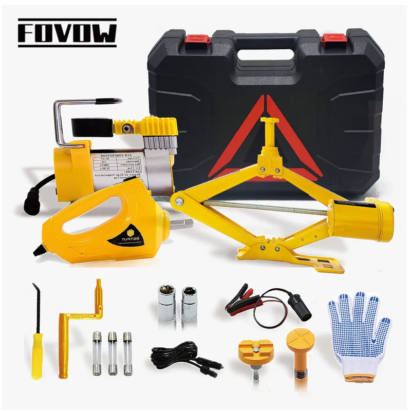 3 in 1 3T 120-420mm Car Jacks 12V Electric Car Jack Kit Lift Jack with Impact Wrench 35L/min Air Pump and LED Light