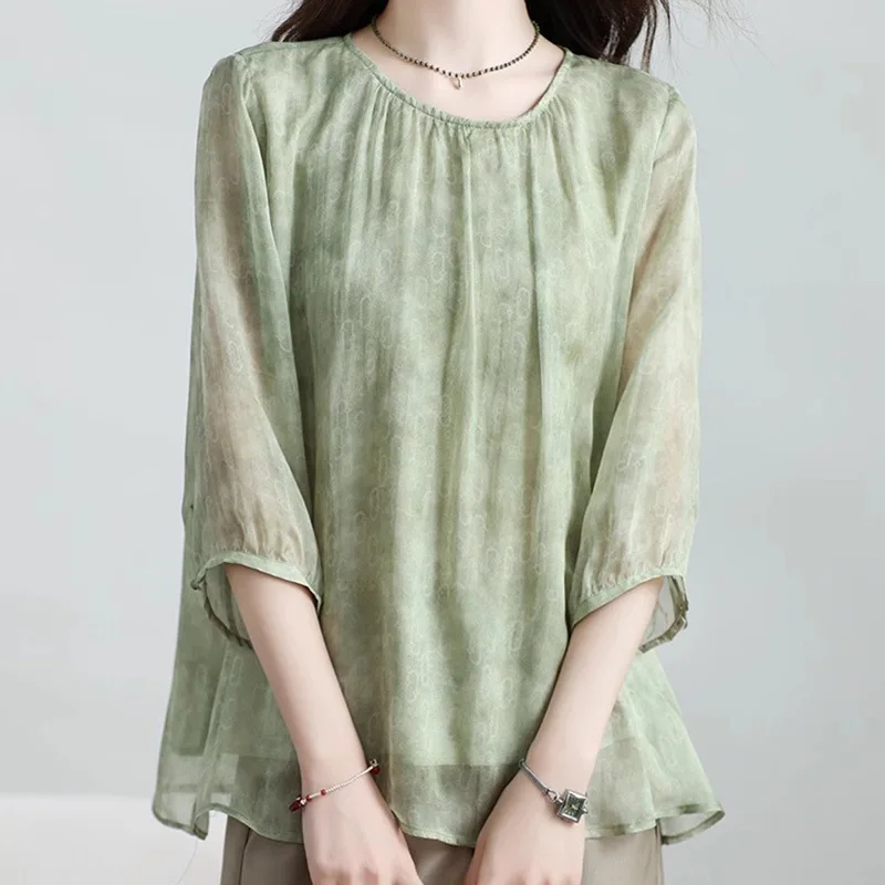 Silk Shirt Color Temperature Soft Wind High-End Breathable T-shirt Summer Top Women's New