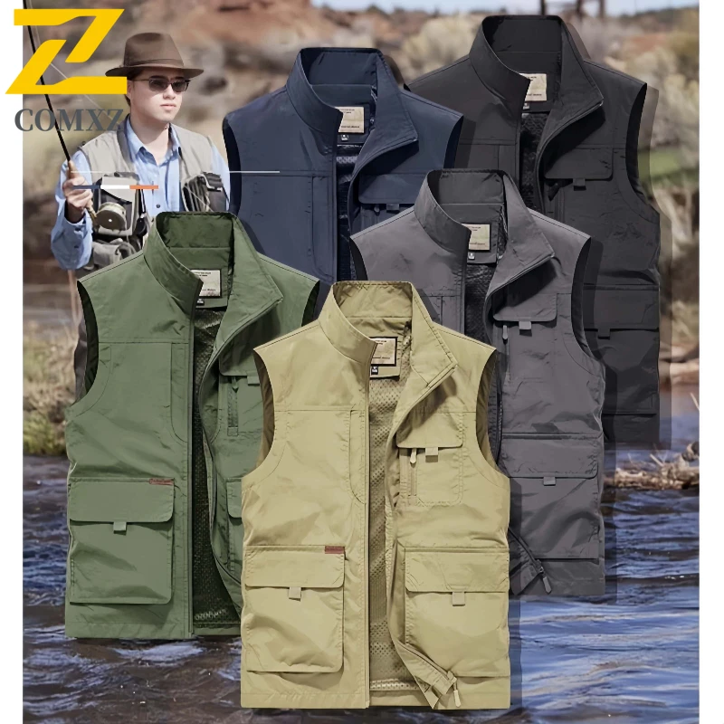 

Мужской повседневный жилет 2025, быстросохнущий, легкий, дышащий, с несколькими карманами, куртка без рукавов для фотографа, уличный походный жилет для кемпинга