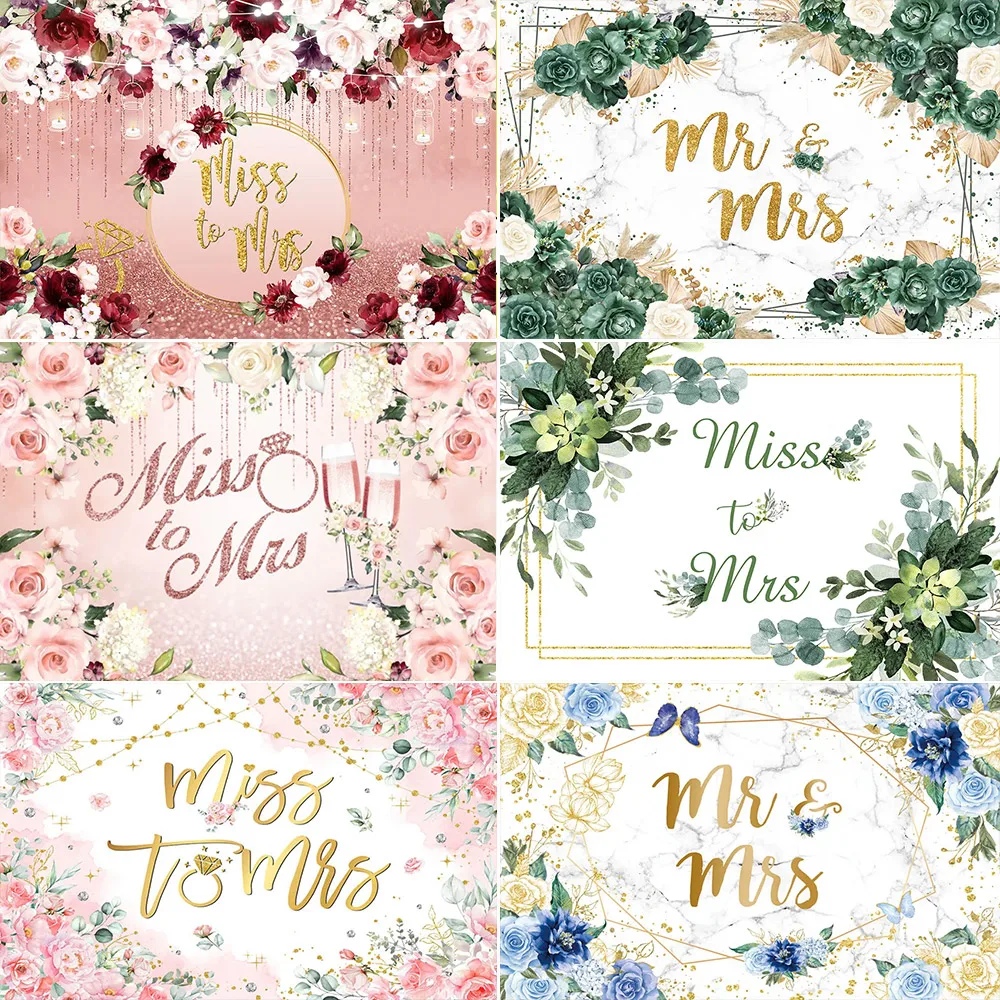 

Miss to Mrs Wedding Bridal Shower Backdrop Props Flower Valentine's Day Rose Custom Poster Photographic Background JC-75