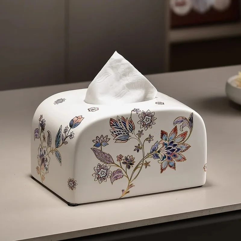 Vintage Ceramic Tissue Boxes Elegant Morden Nordic Tissue Boxes Luxury Hand Painting Design Napkin Cases Kitchen Decorations