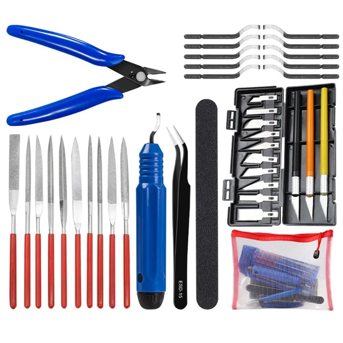 Eco-friendly Complete Deburring Tool Kit for 3D Printing with Flush Cutter, Pliers, Sanding Tools & More for Resin Pla Plastic