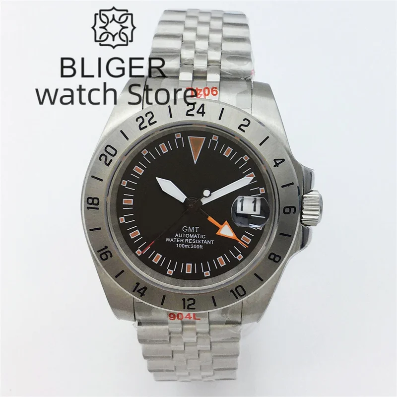 

BLIGER GMT Watch of Men Retro NH34 Automatic Movement Mechanical Wristwatch Sapphire Glass 904L Stainless Silver Jubilee Bracele