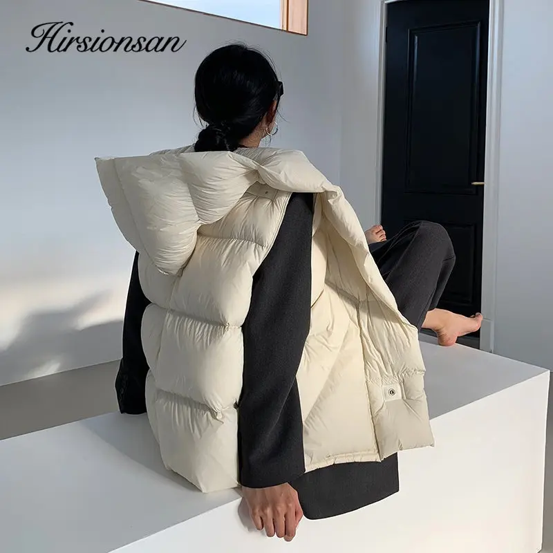 Hirsionsan Winter Gentle Solid Thick Warm Down Vest Women Loose Casual Minimalist All-match Coats Female Vintage Streetwear Tops