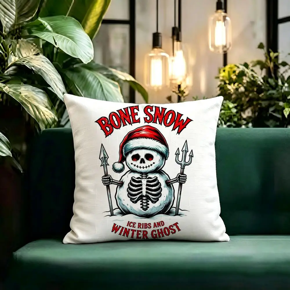 Trending Spooky Gothic Christmas Cushion Cover Linen Pillow Cover Invisible Zipper para Sofa Silla de Oficina