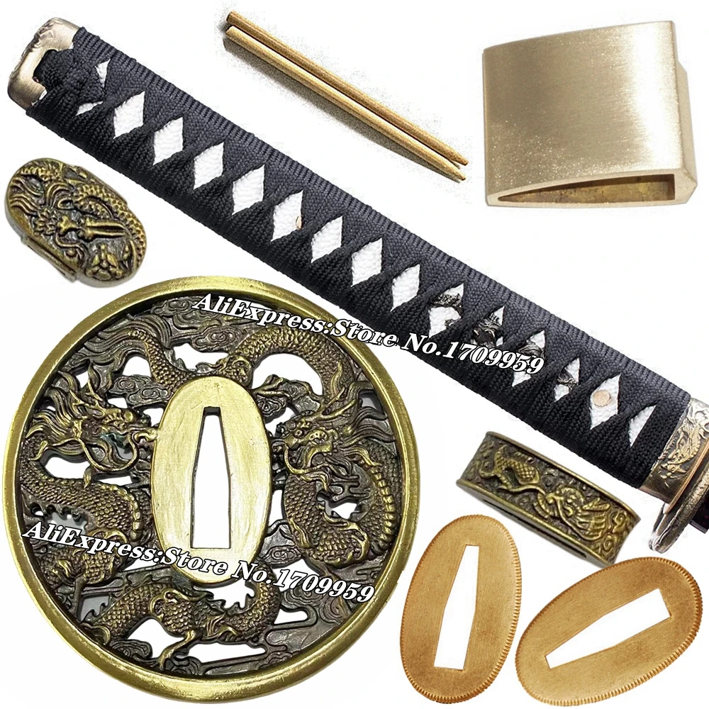 A Set Dragon Theme Japanese Samurai Sword Fittings For Katana/Wakizashi/Tanto Knives Tsuka/Kashira/Menuki/Fuchi/Habaki/Seppa