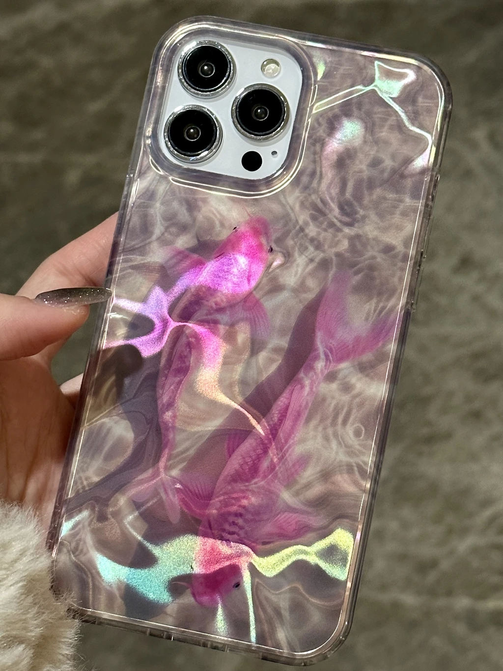Illusory Color Pink Koi Fish Water Ripple Pattern Shockproof Protective Phone Cover Case For iPhone 16 15 14 13 12 11 Pro Max