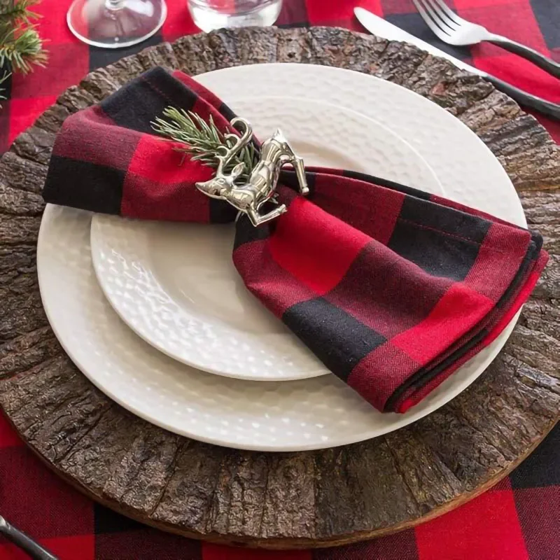 

8pcs Table Napkin Christmas Soft Scottish Tartan Plaid Cloth Napkins Handkerchief Classsic Red Dinner Napkins Festive Decor