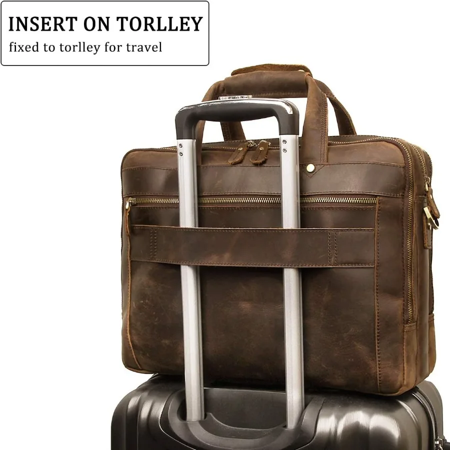 حقيبة أوغوس الجلدية للرجال حقائب سفر للأعمال مقاس 15.6 بوصة حقيبة كمبيوتر محمول YKK بسحاب معدني بني #5