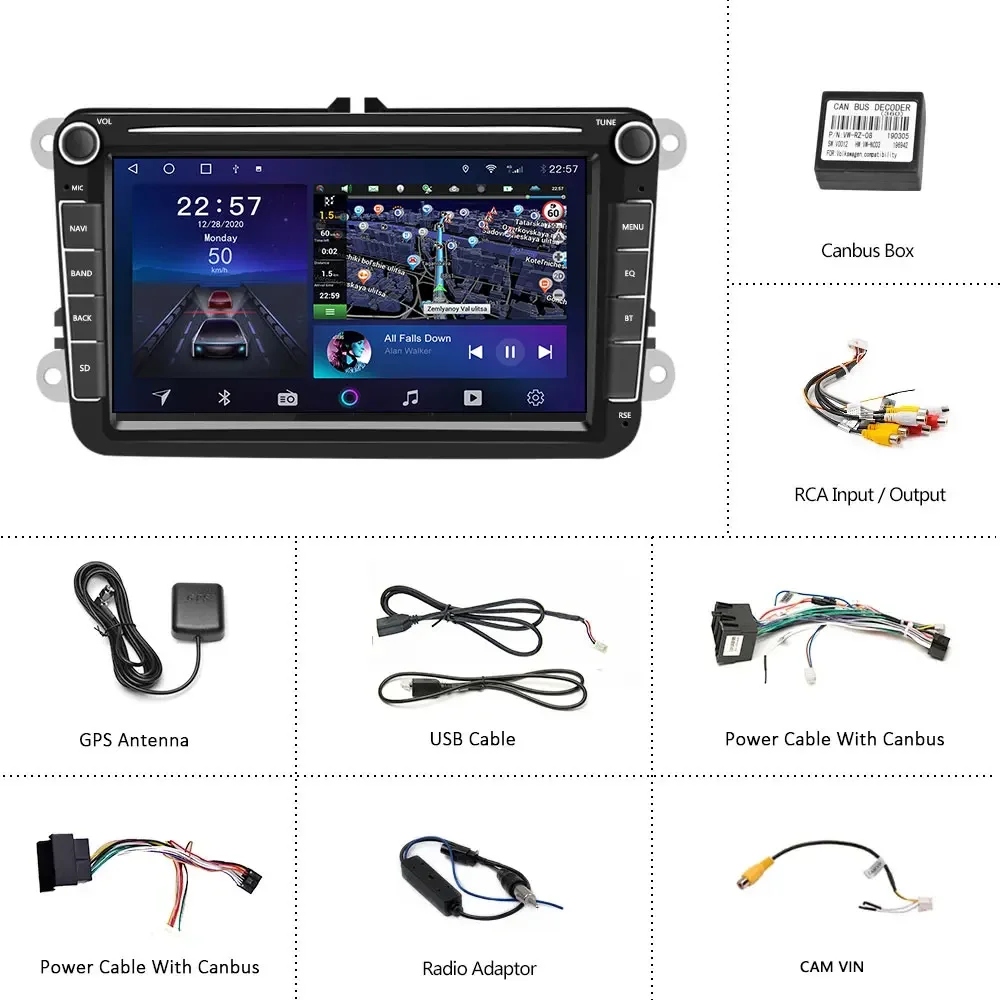 Srnubi 2 Din Android 12 Carplay Stereo autoradio lettore multimediale per Volkswagen VW Polo Golf Passat Skoda Seat Audio GPS DVD