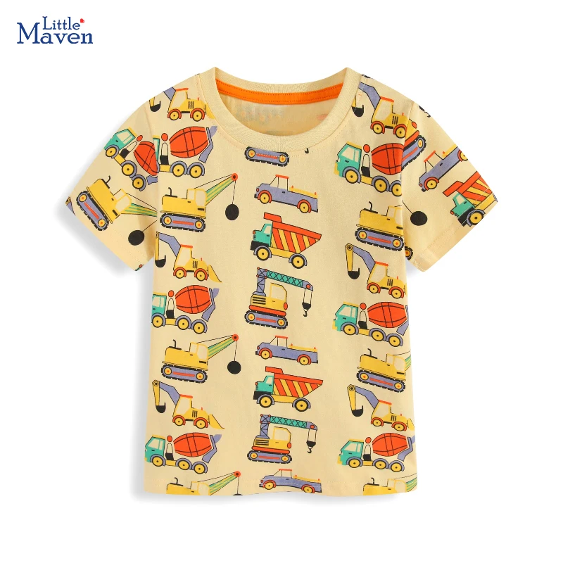 Little maven Baby Boys T Shirts 2026 Summer New Toddler Boys Cartoon Excavators Shirts 2-7 Years Children's Clothing