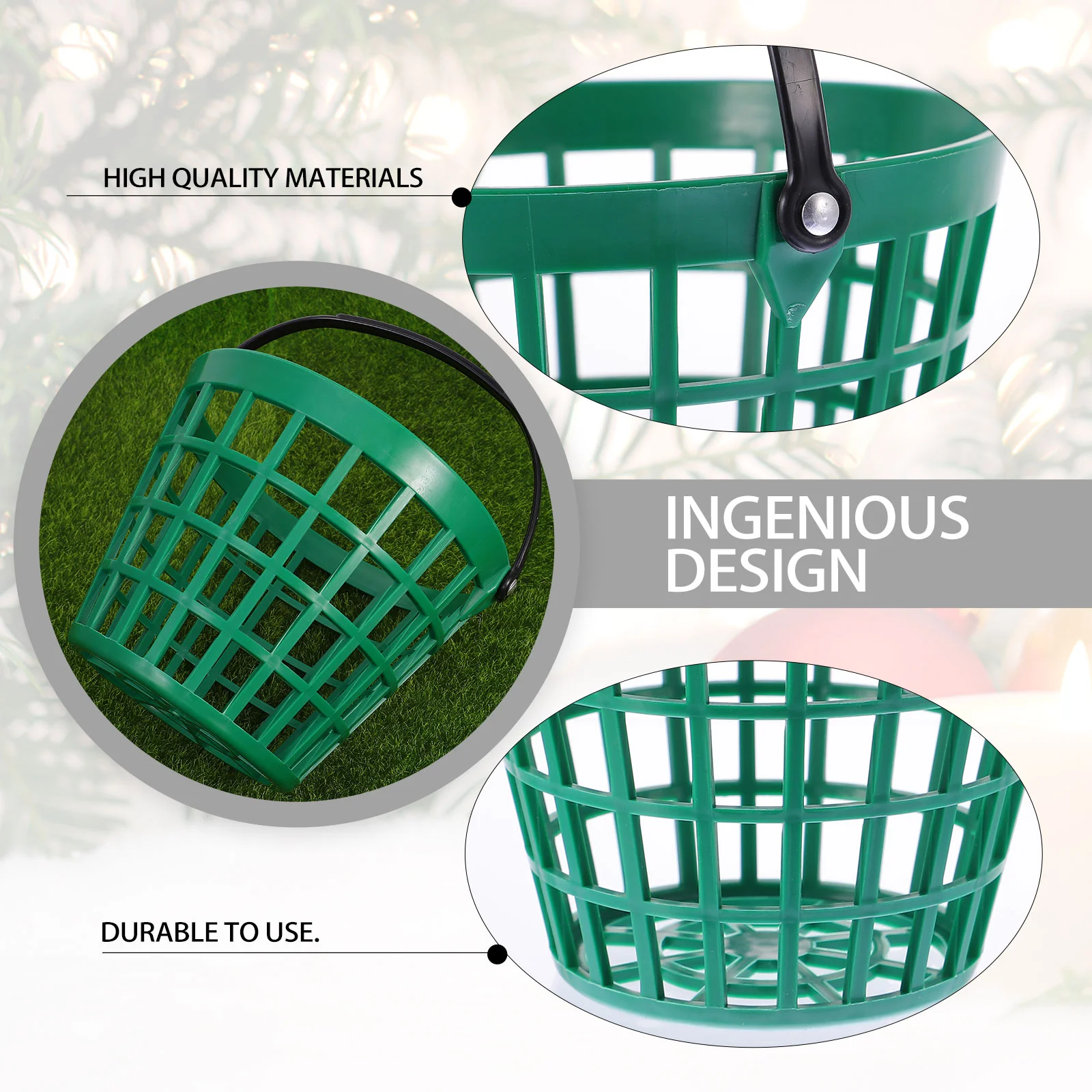 Golf Basket Balls Buckets Storage Container Range Baskets Outdoor Green Handle Household Child