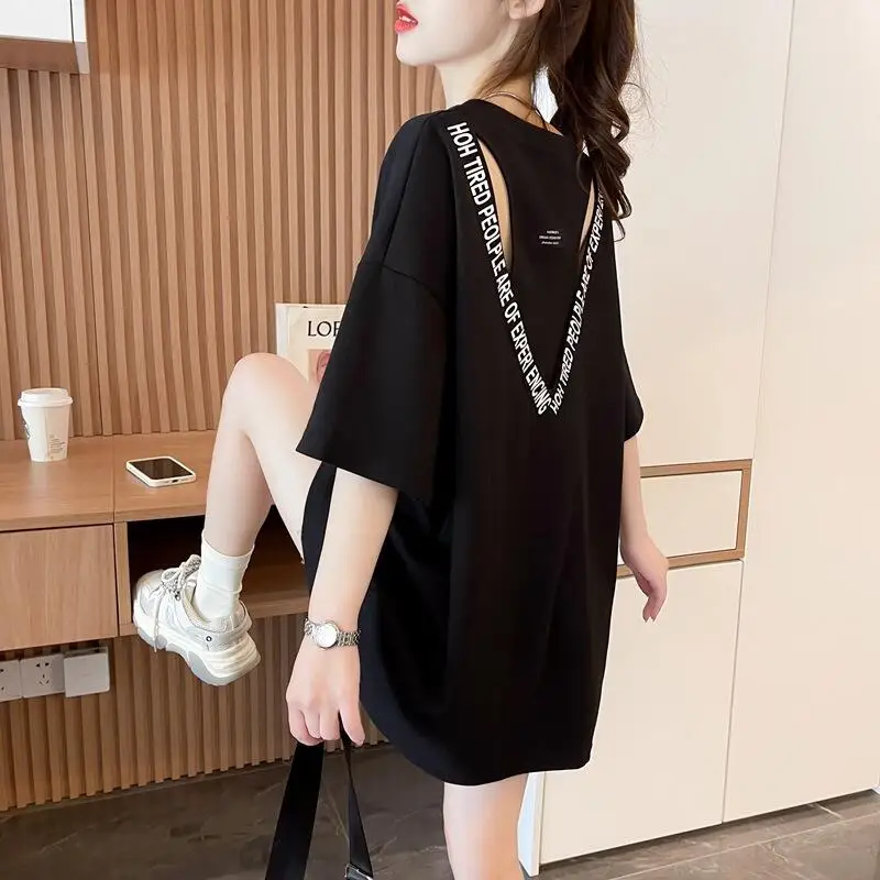 Hot 2026 New Summer Women Cross Border Lace Splicing T-Shirt European Trendy Design Letter Round Neck Short Sleeve T-Shirt Tops