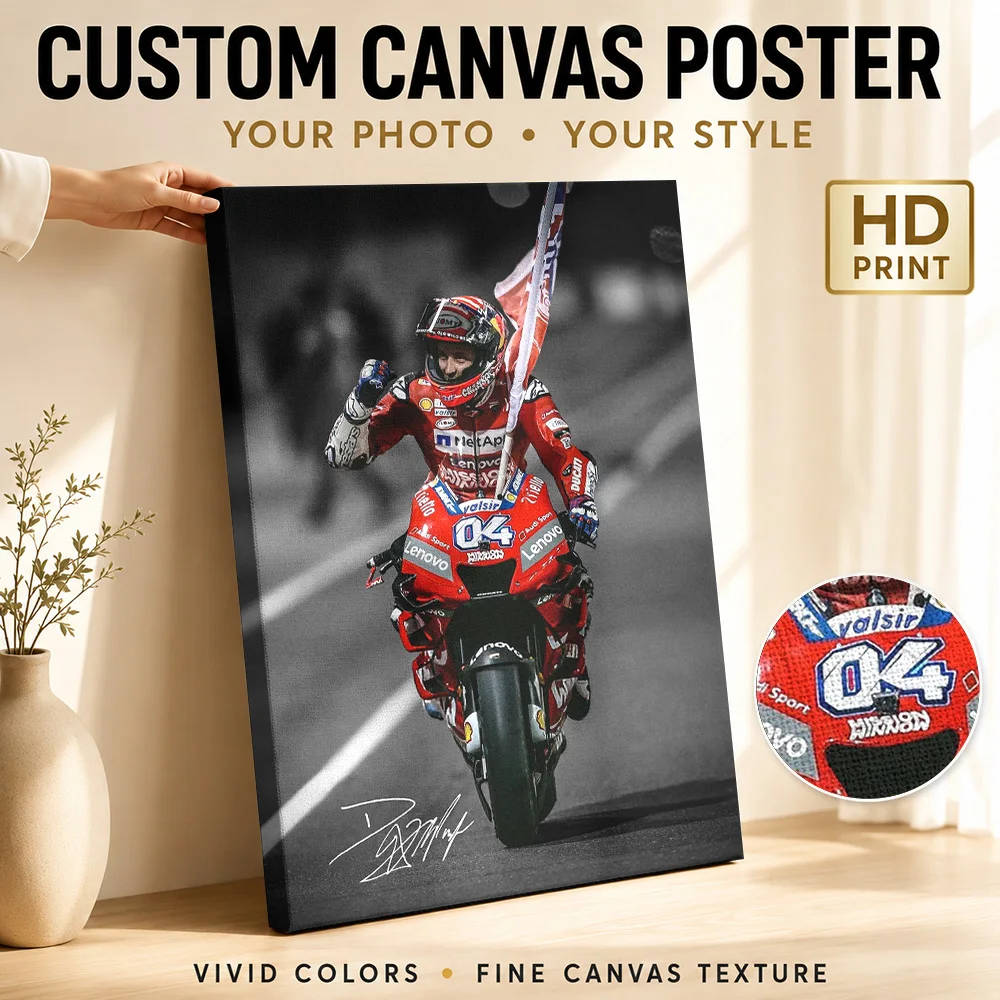 Andrea Dovizioso MotoGP Racer Victory Framed Canvas Poster Custom Photo Modern Aesthetic Canvas Wall Art for Dining Room Decor