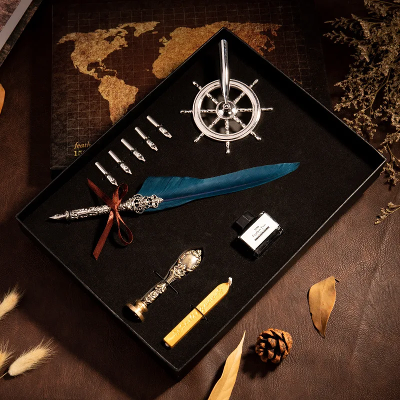 

Набор антикварных перо - ручка для британской каллиграфии с чернилами и сургучом, винтажная коллекция письма