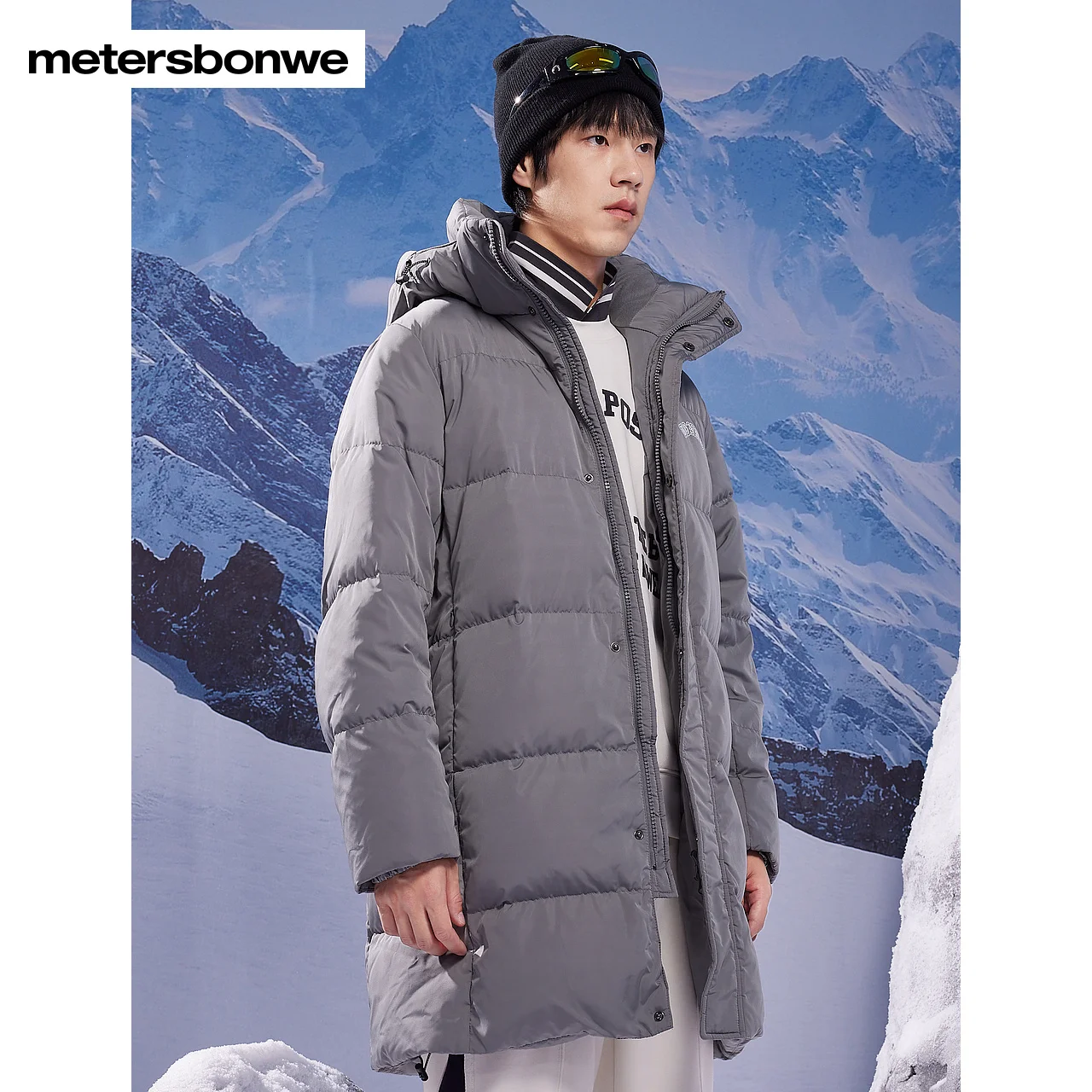 Metersbonwe-Jaqueta comprida masculina com capuz, casaco grosso básico de inverno, jaquetas quentes, tops soltos casuais, moda masculina, novo, 2023