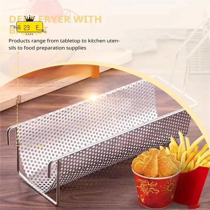 

A23E-Stainless Steel Fried Basket Long Fry Potato Chip Container Best For French Fries Potato Chip Squeezers Kitchen Tool