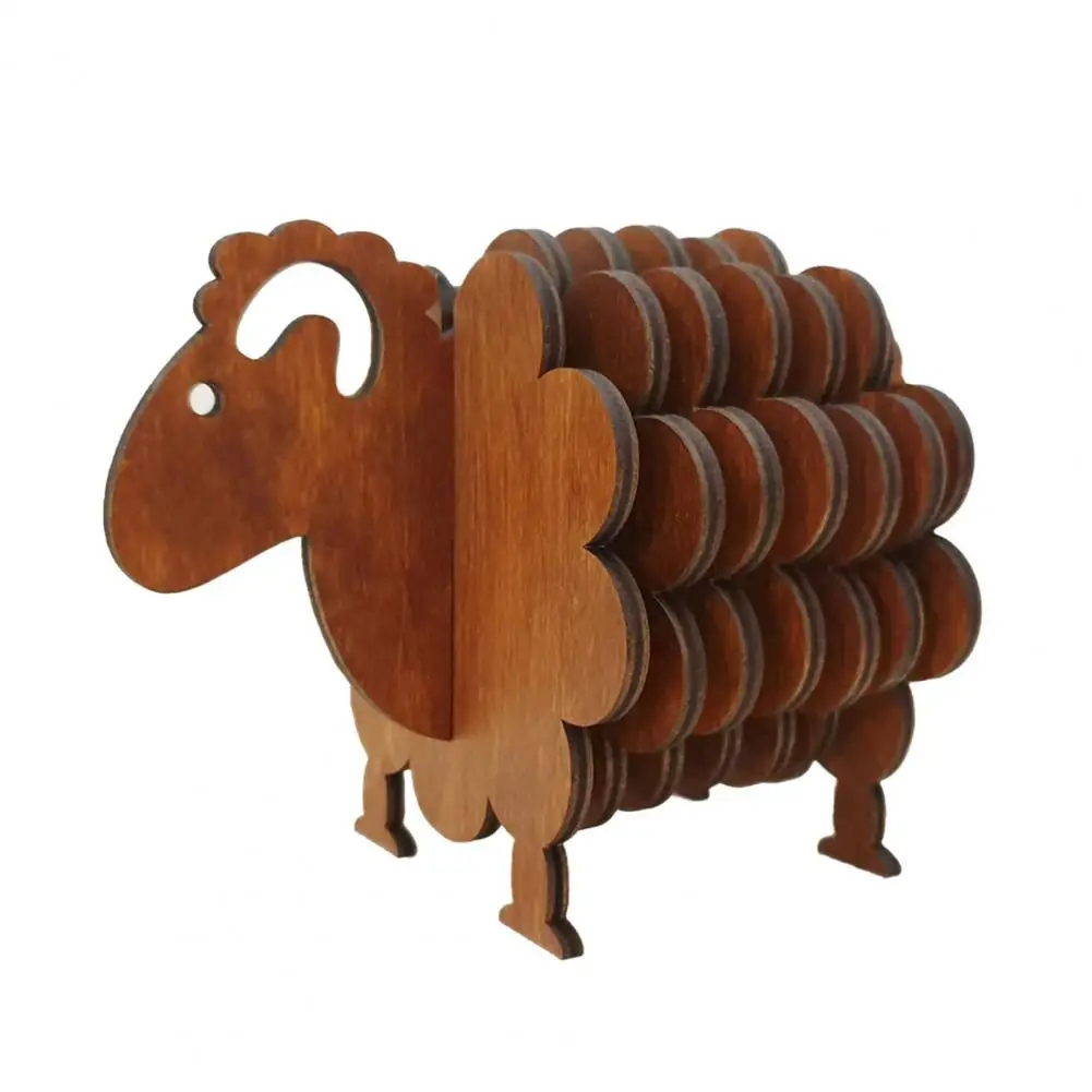 Sheep-shaped Wood Placemats Sheep Coaster Set 7pcs Wooden Sheep Coasters Set 3d Puzzle Drink Coasters Cute Dining Table for Home