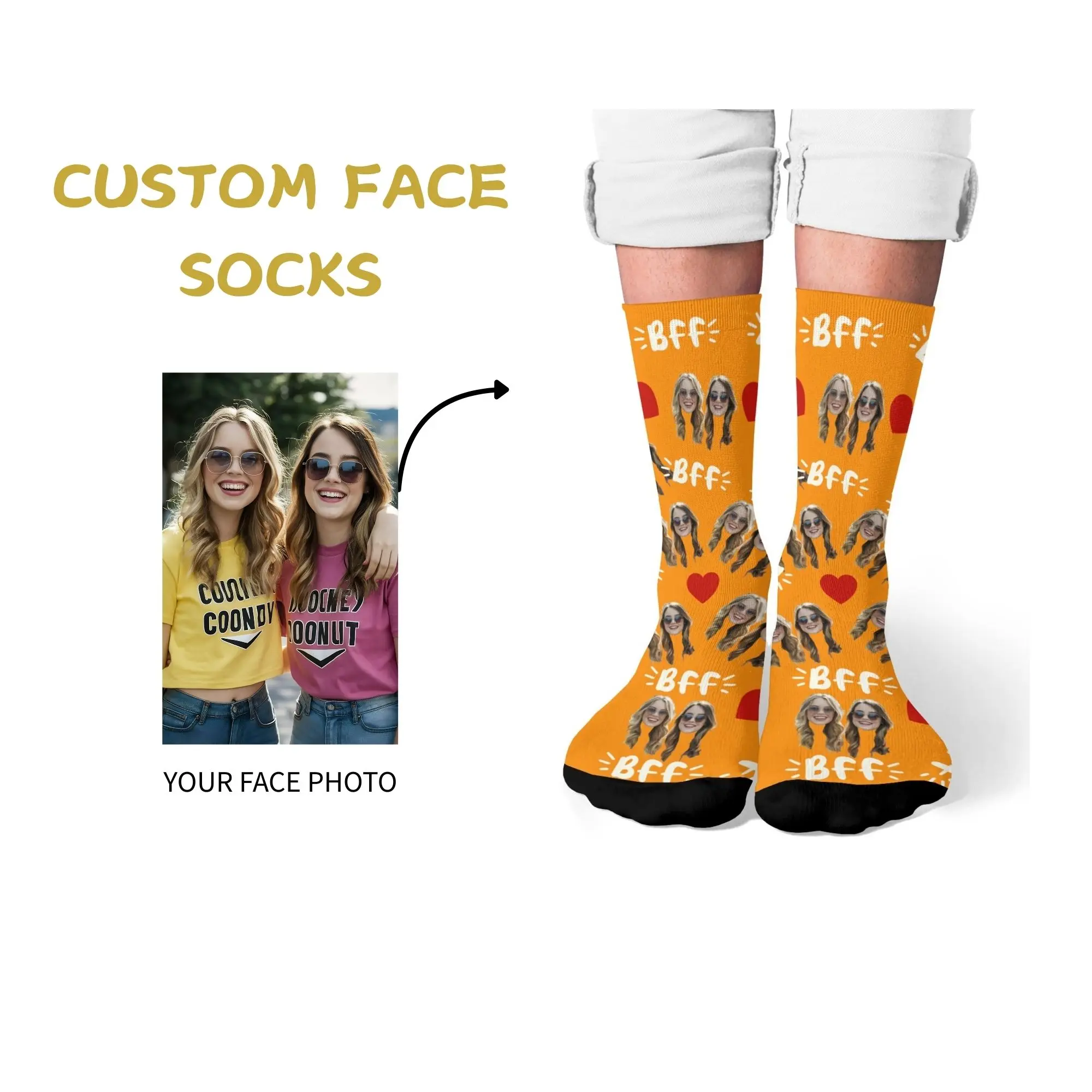 

Носки BFF & Bestie на заказ с персонализированным двусторонним принтом и красными сердечками «BFF» Мягкий и удобный супер милый подарок для друзей