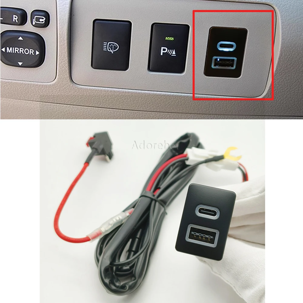 

Quick Dual Port Charge USB QC3.0 Type-C PD Interface Socket Fast Car Charger for Toyota Old LC120 Prado