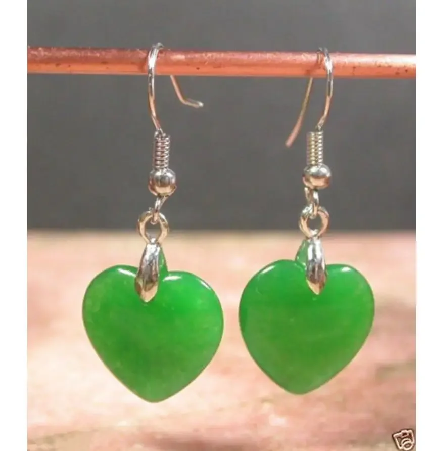 

Natural Green Jade Emerald Heart Shape 925 Sterling Earrings