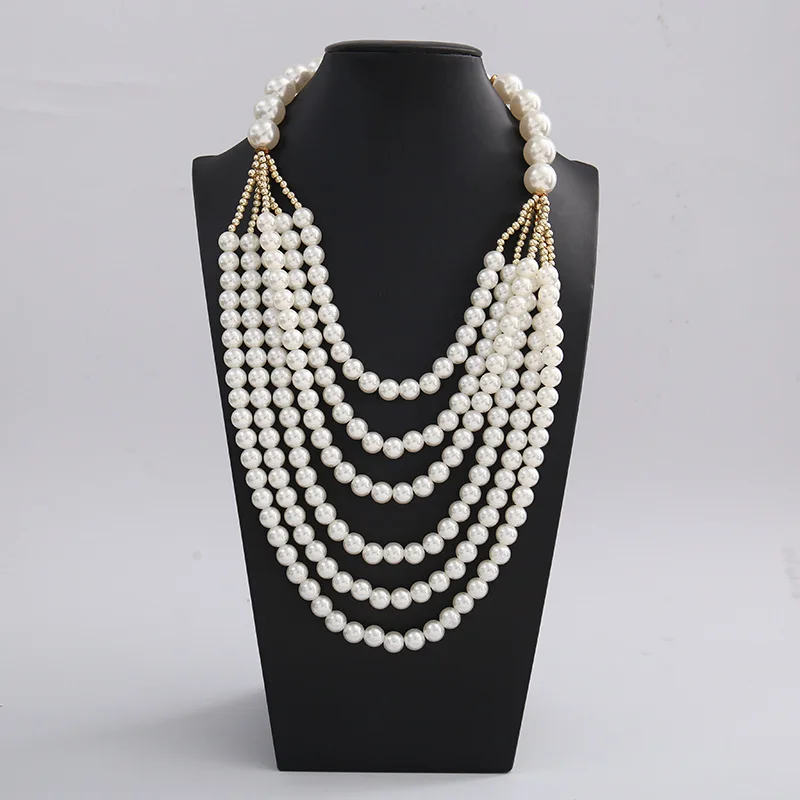 Fashion cross-border multi-layer pearl necklace earrings set exaggerated temperament long sweater chain women's accessories