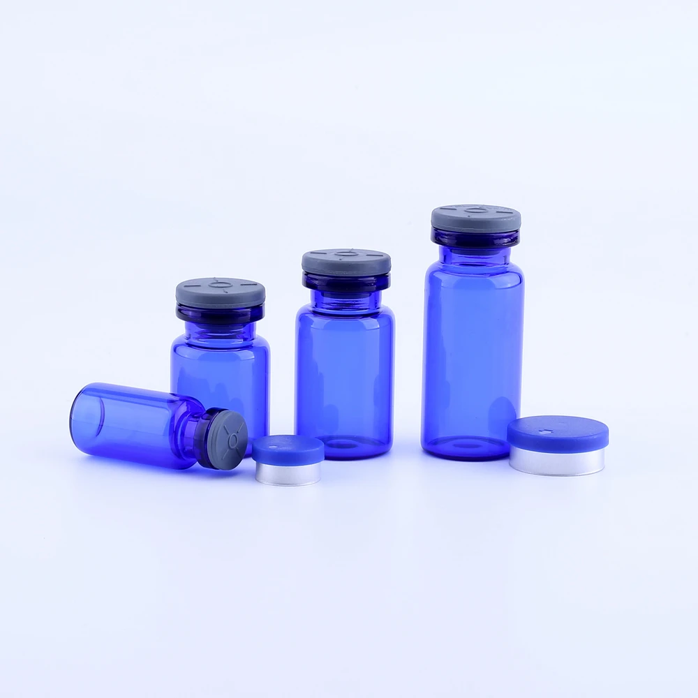 100 sztuk / partia 3 ml 5 ml 7 ml 10 ml Niebieska szklana fiolka wtryskowa z zakrętką, pusta butelka 1/3 uncji, szklane pojemniki 10 cm3