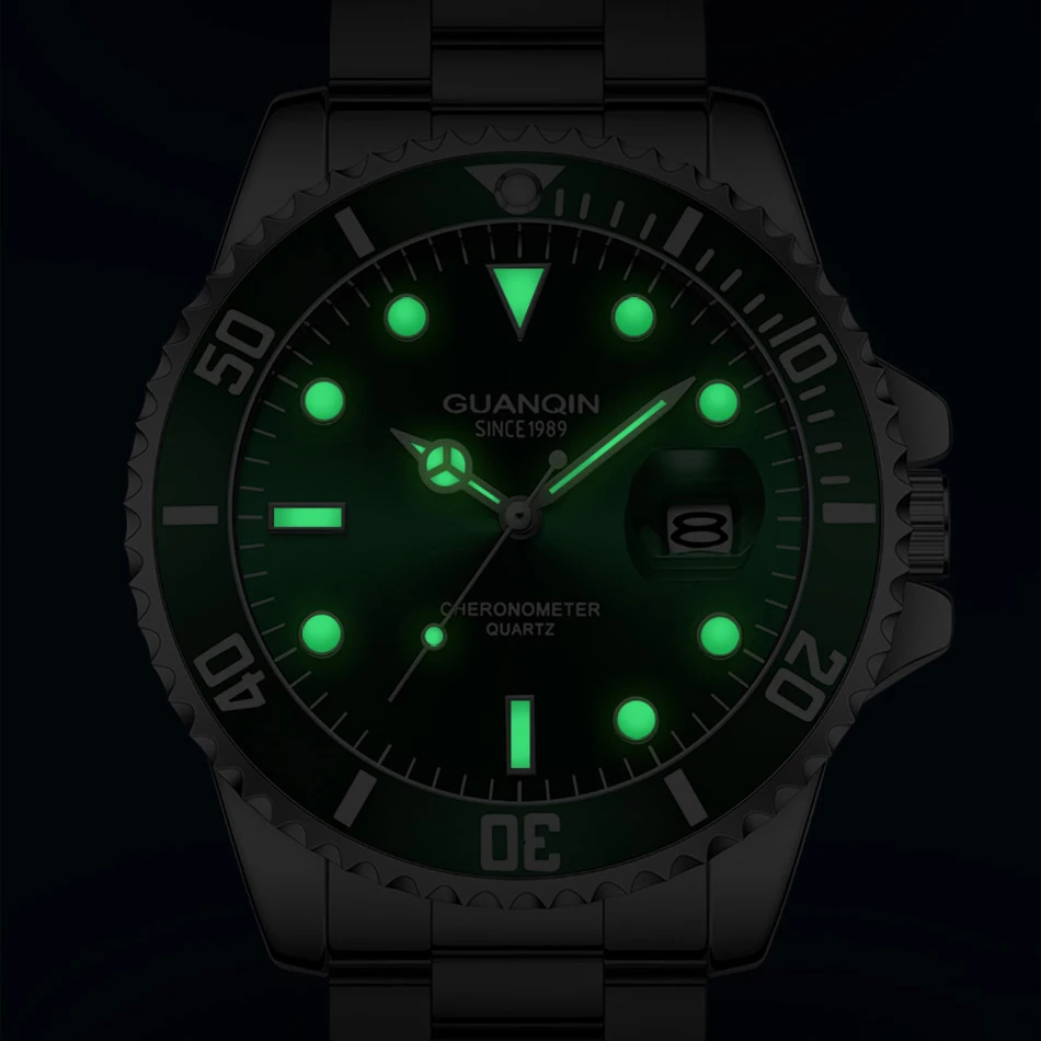 GUANQIN Quartz Watch for Man 2024 NEW  50M Waterproof Stainless steel Strap Water Ghost Watch Luminous Calendar Reloj Hombre