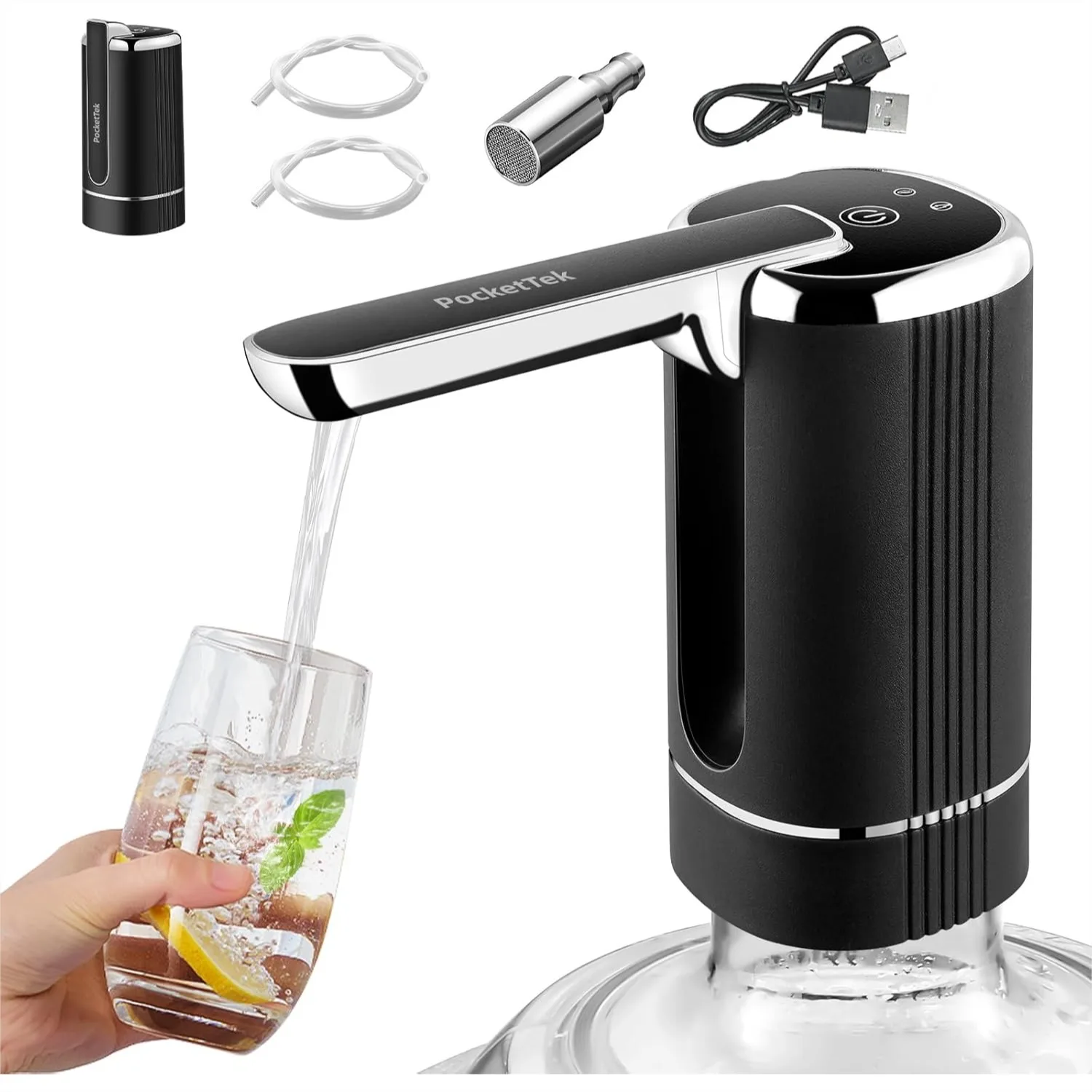 

Электрический насос для воды - перезаряжаемый, складной, с USB-зарядкой и силиконовыми шлангами для кемпинга, дома и офиса.