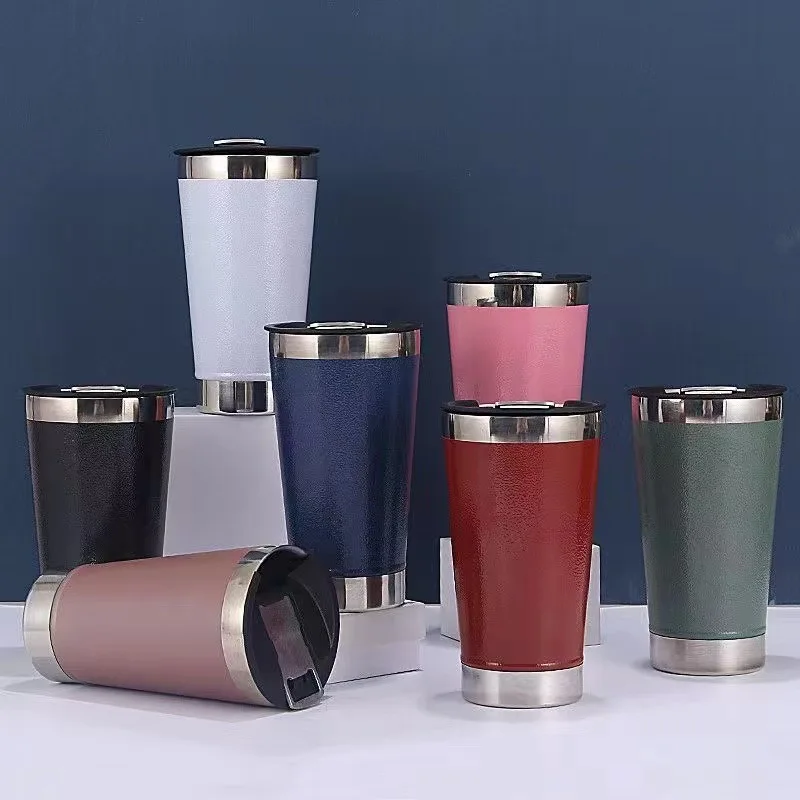 

Stainless Steel Insulated Beer Mug with Built-in Bottle Opener, Portable Thickened Hammer Pattern Spray Paint, Thermos Cup