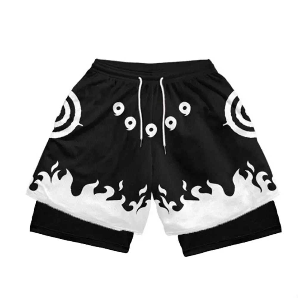 Men\'s Anime Performance Shorts Manga Print 2 in 1 Gym Shorts Compression Stretchy Sports Shorts Quick Dry Fitness Workout Summer