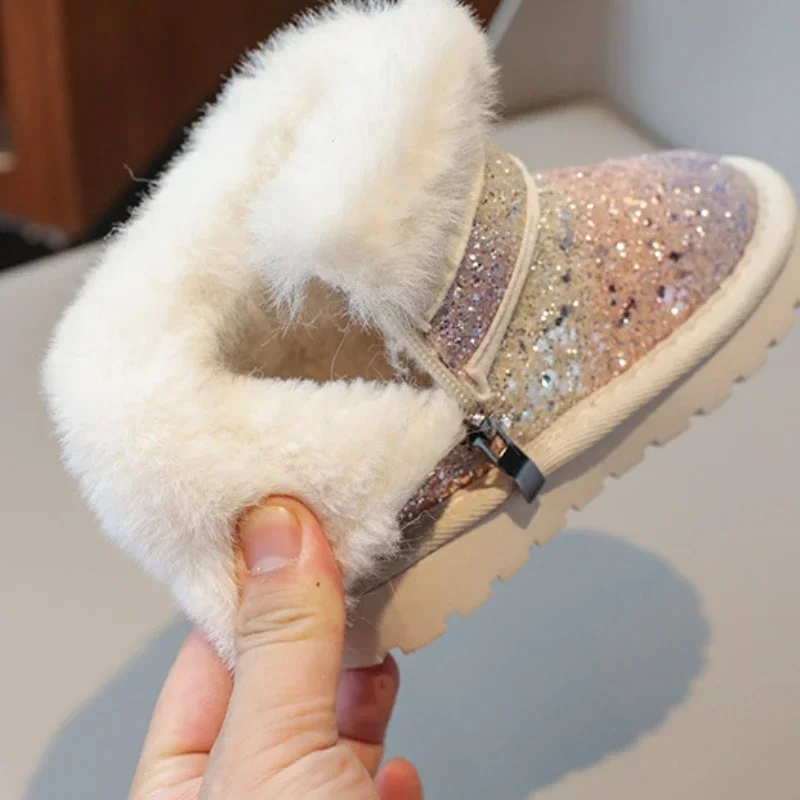 Fur Snow Boots Winter Warm Soft Plush Booties Girls Classic Soft Sole Non-slip Brand Design Slip-on Waterproof Furry Botas