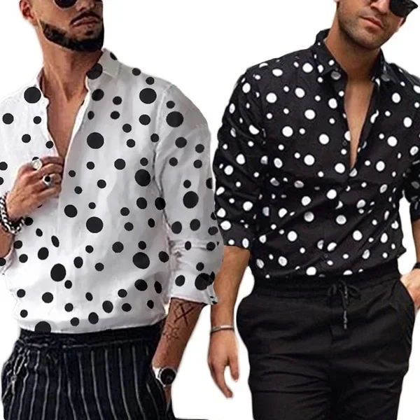 Men's New Polka Dot Print Casual Versatile Long-sleeved Shirt
