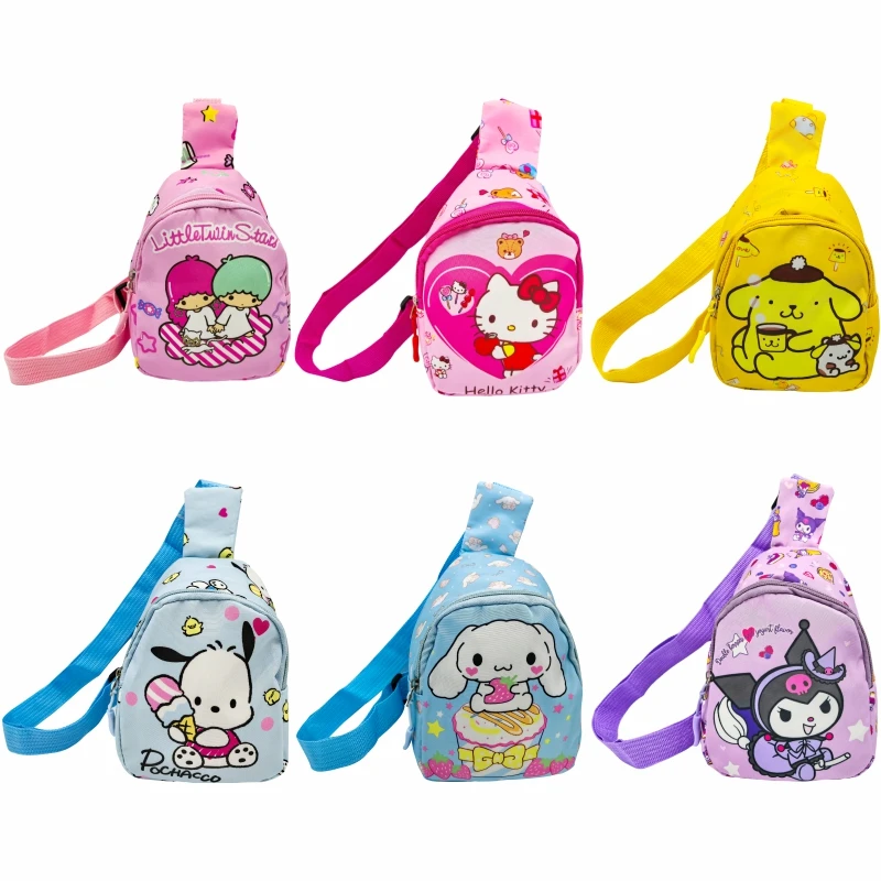 Hello Kitty Kuromi Phochacco Kids Cartoons Anime Cute Girl Chest Bag Kawaii Shoulder Messenger Bag Travel Storage Bag Coin Purse